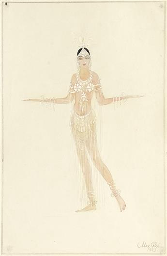 (COSTUME / THEATER.)  MAX RÉE. Group of 3 watercolor and ink drawings